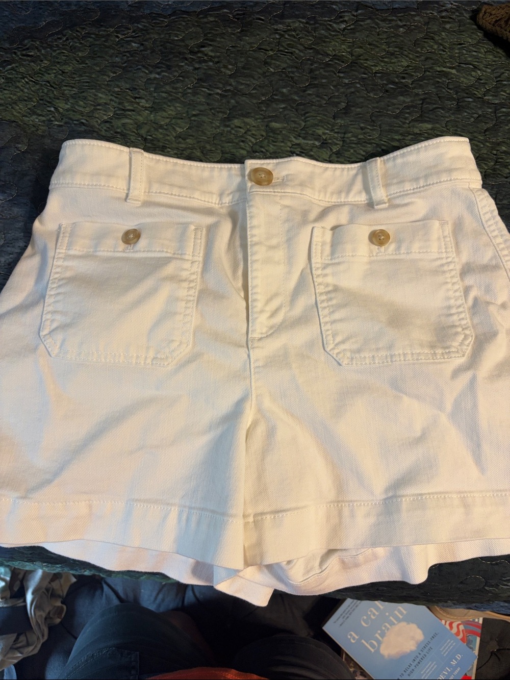LOFT White Front-Pocket High-Rise Jean Shorts